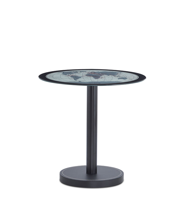 World Map Black Leather Side Table