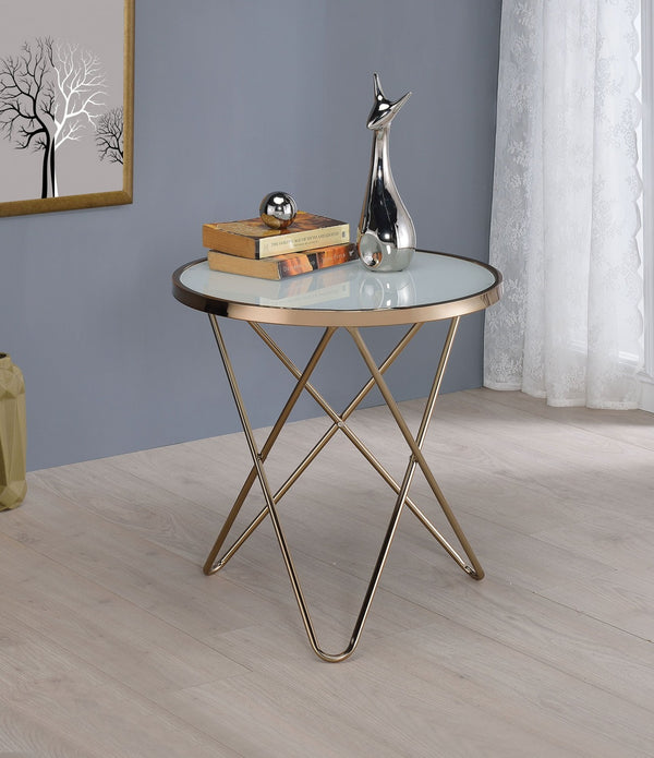 22' X 22' X 22' Frosted Glass And Champagne End Table