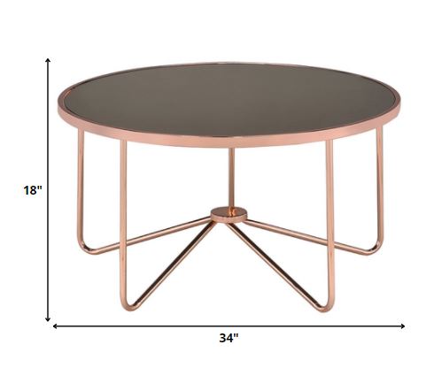 34' X 34' X 18' Smoky Glass And Rose Gold Coffee Table