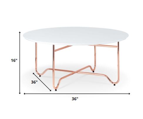 36' X 36' X 16' White And Rose Gold Coffee Table