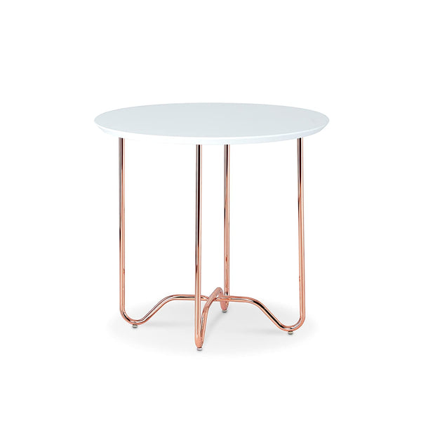 Round White Side Table with Rose Gold Iron Legs