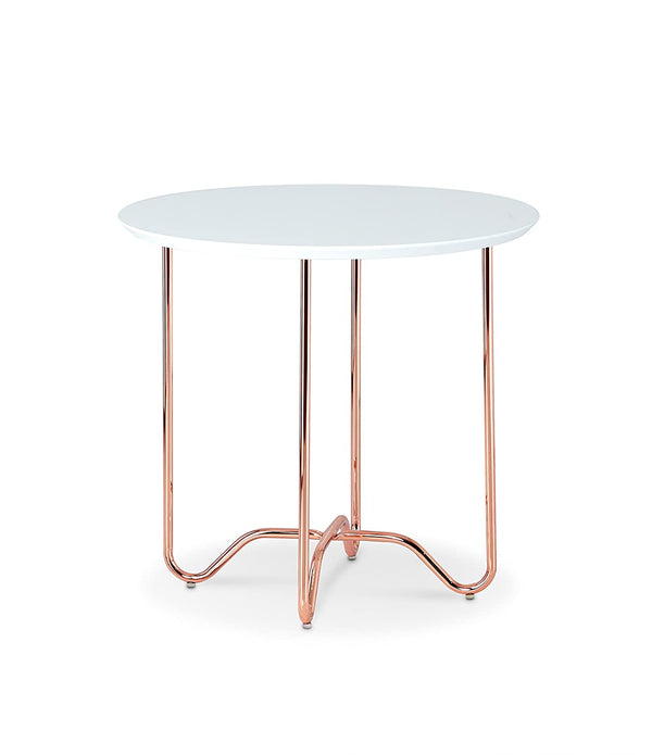 Round White Side Table with Rose Gold Iron Legs