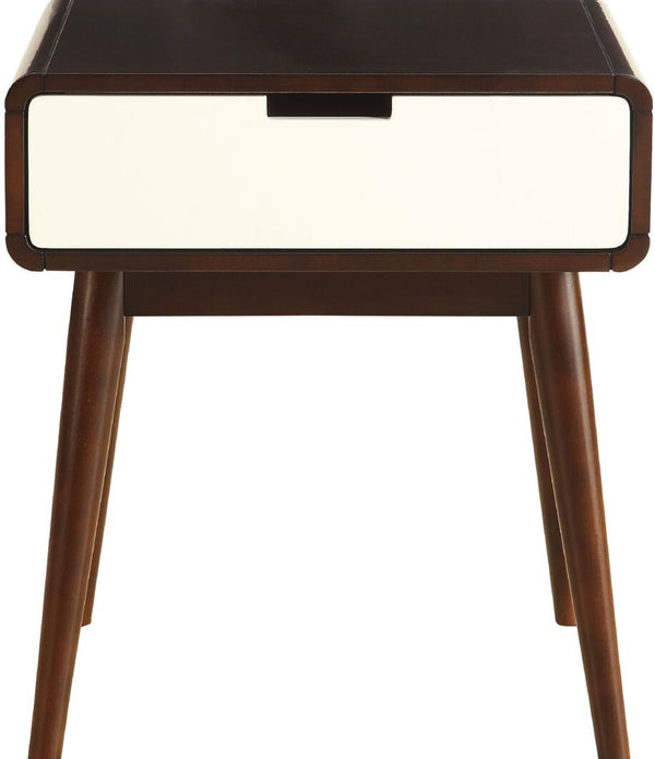 Mahogony and White USB Side Table with Drawer