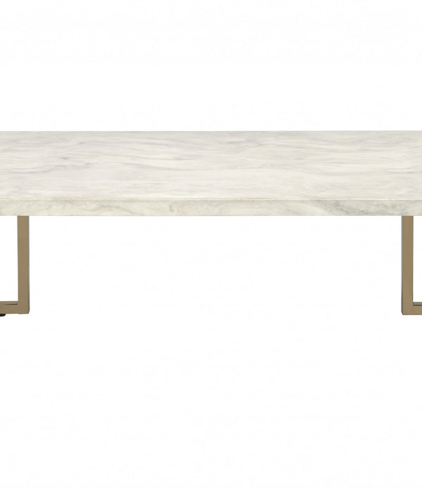 Rectangular Marble Top with Champagne Metal Base Cofee Table