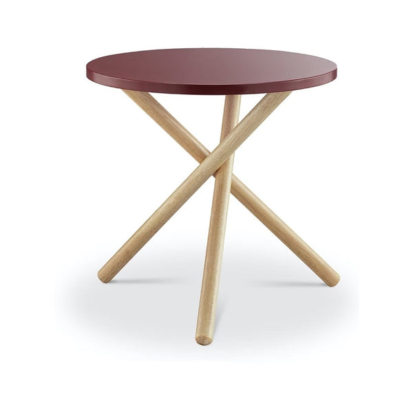 Mod Round Maroon and Light Wood Side Table