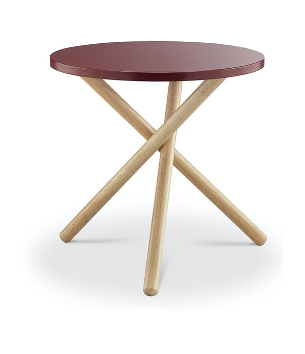 Mod Round Maroon and Light Wood Side Table