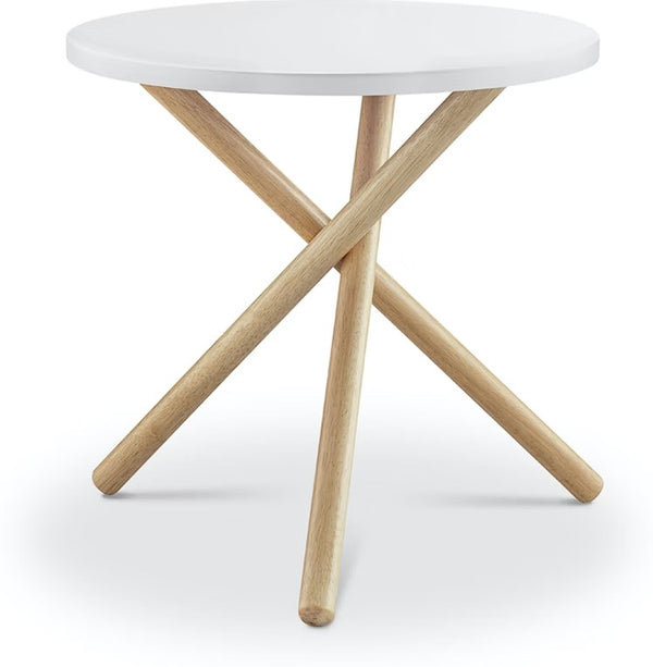 Mod Round White and Light Wood Side Table