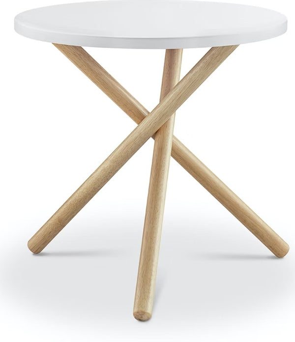 Mod Round White and Light Wood Side Table