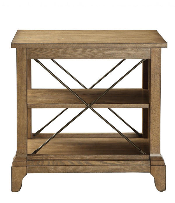 Rustic Light Oak End Table with X-Bar Detail