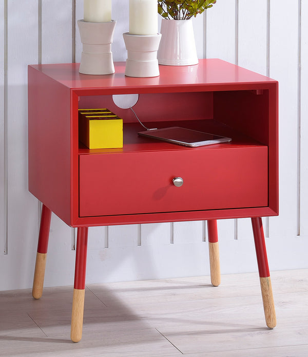 Red End Table with Natural Wood Dipped Legs