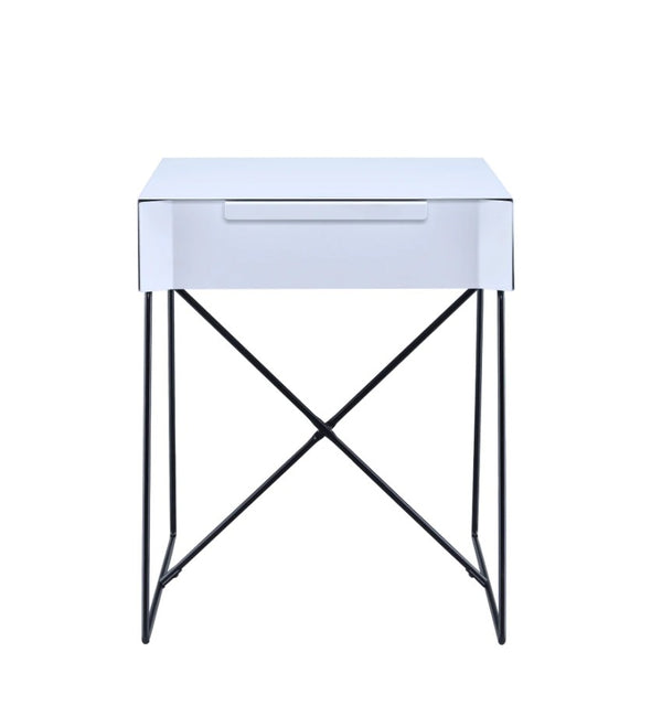 White Modern Metal End Table with Drawer