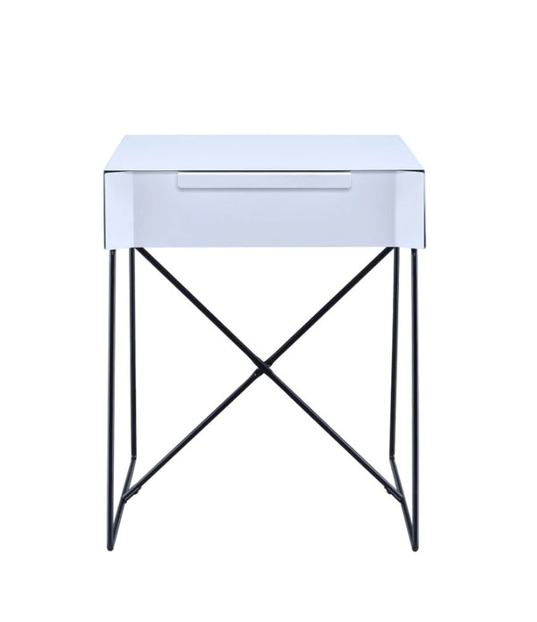 White Modern Metal End Table with Drawer