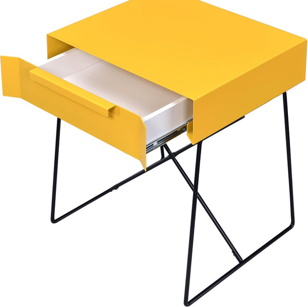 Yellow Modern Metal End Table with Drawer