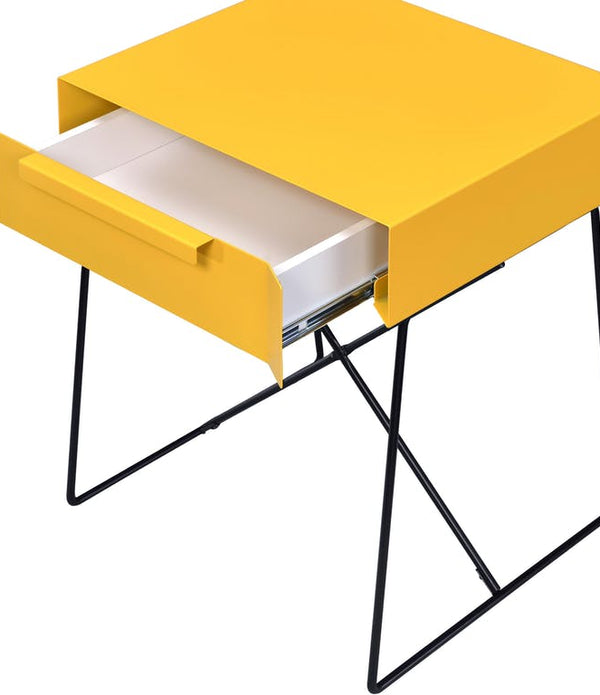 Yellow Modern Metal End Table with Drawer