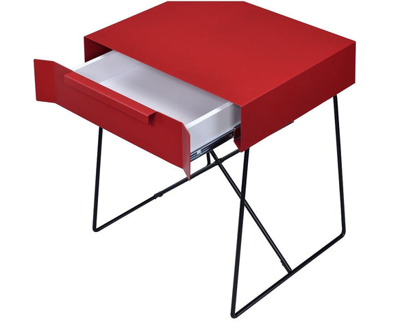 Red Modern Metal End Table with Drawer