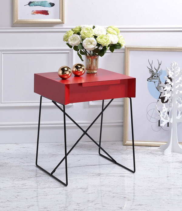 Red Modern Metal End Table with Drawer