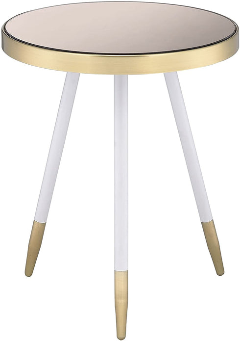 White and Gold Smoky Mirror Top Side Table 