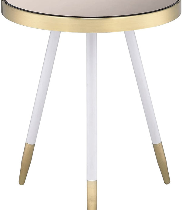 White and Gold Smoky Mirror Top Side Table 