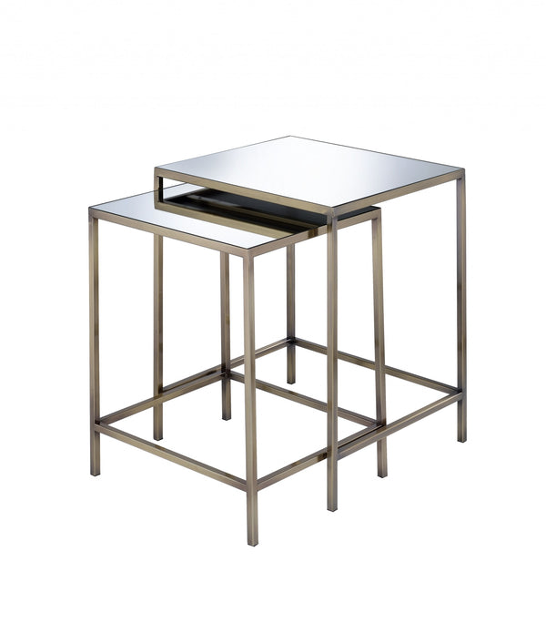 Set of Two Modern Glass and Metal Nesting Tables