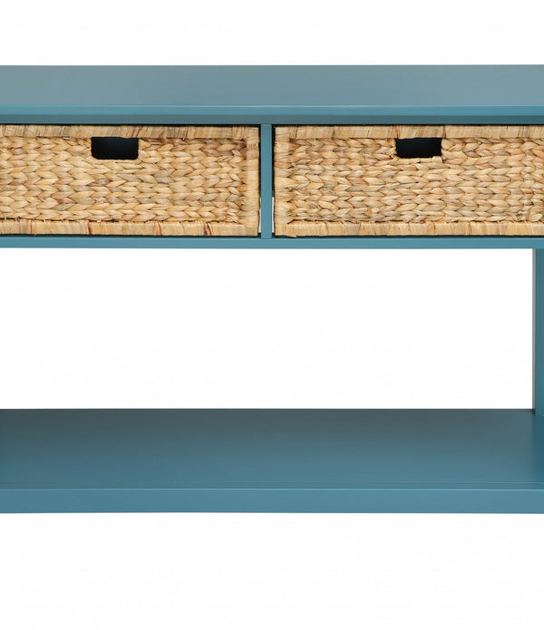 44' X 16' X 28' Teal Solid Wood Leg Console Table