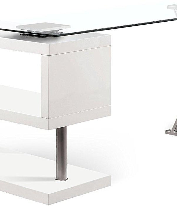 Contemporary White Swivel L Shaped Office Desk