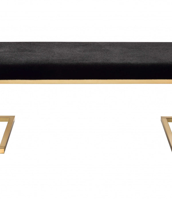 Modern Rectangular Black Padded Bench with Champagne Metal Base