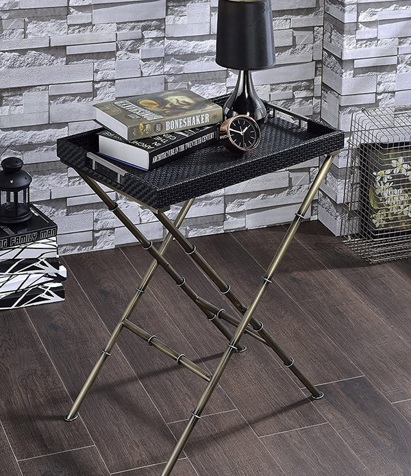 Black Woven Tray Table with Vintage Gold