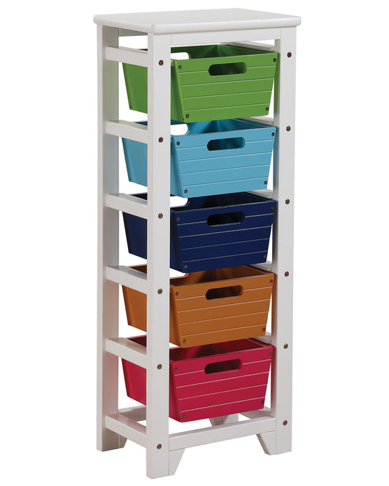 Storage Rack with 5 Baskets, Green, Blue, Dark Blue, Brown & Red - Pine Wood (Green, Blue, Dark Blue, Brown & Red)