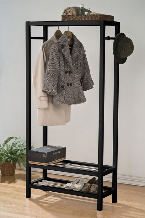 Garment Rack, Black - Solid Pine Wood, 15mm Iro Black