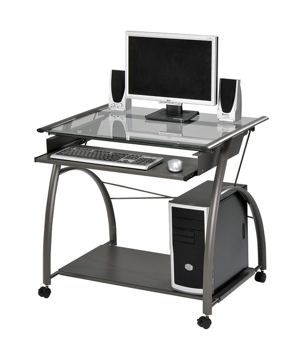 Sleek Pewter and Glass Computer Desk.