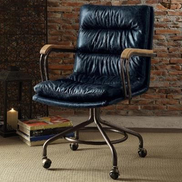 22' X 26' X 36' Vintage Blue Top Grain Leather Office Chair