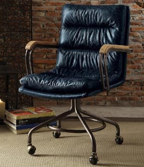 22' X 26' X 36' Vintage Blue Top Grain Leather Office Chair