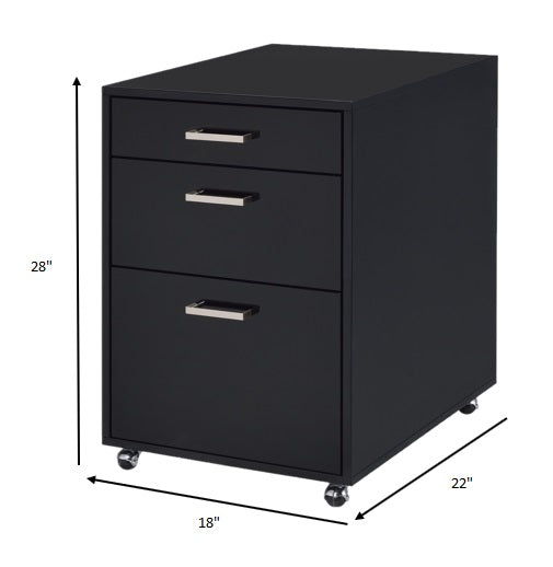 File Cabinet in Black High Gloss and Chrome - Metal Tube, MDF, Poly Ven Black High Gloss and Chrome