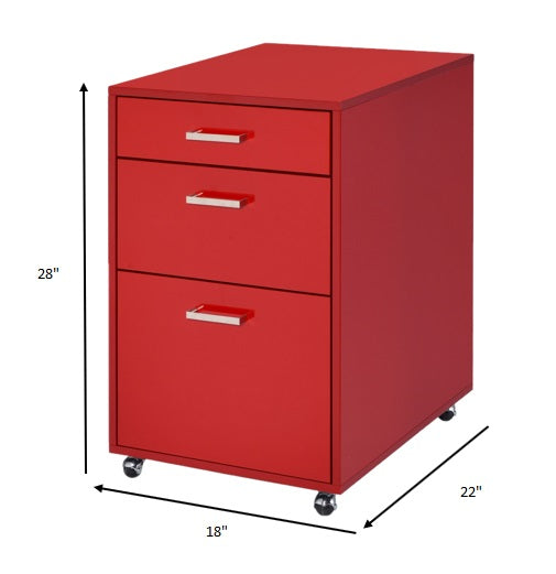 File Cabinet in Red High Gloss and Chrome - Metal Tube, MDF, Poly Ven Red High Gloss and Chrome