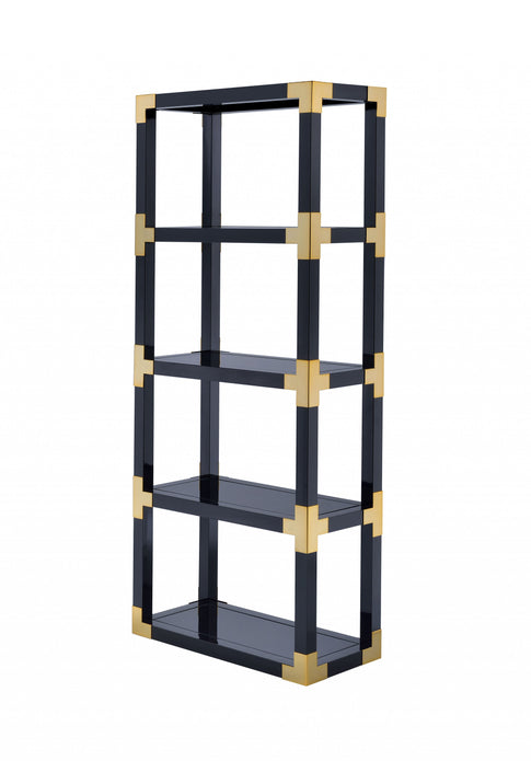 32' X 15' X 77' Gold Black High Gloss And Black Mirror Bookcase