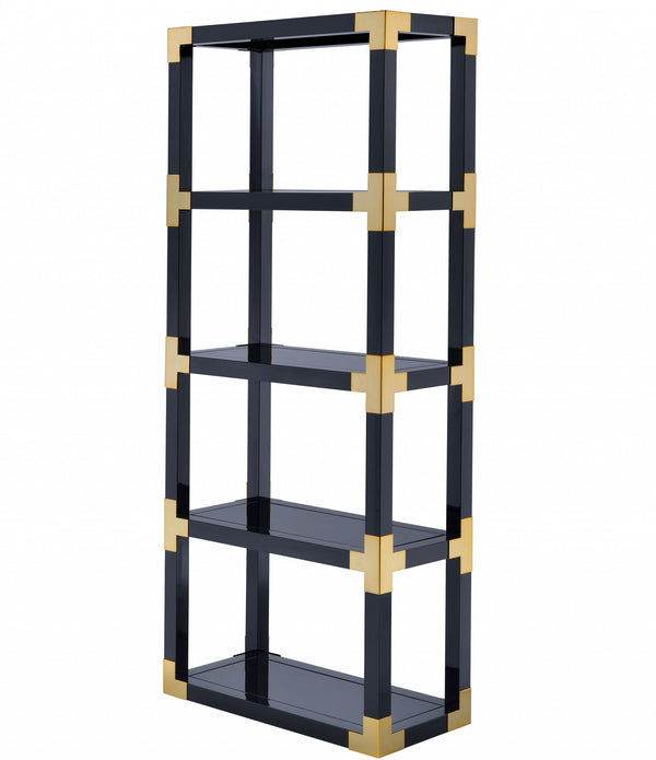 32' X 15' X 77' Gold Black High Gloss And Black Mirror Bookcase