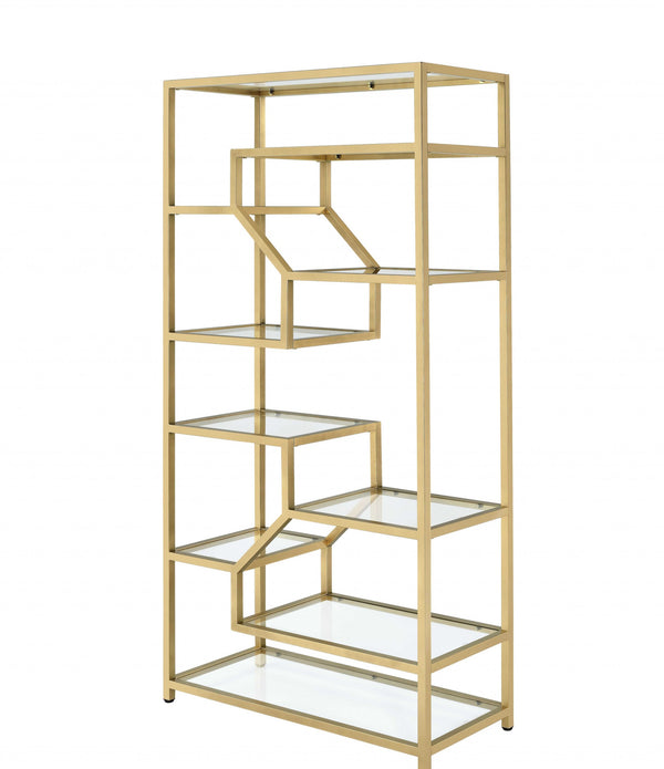 38' X 16' X 71' Clear Glass And Gold Bookcase