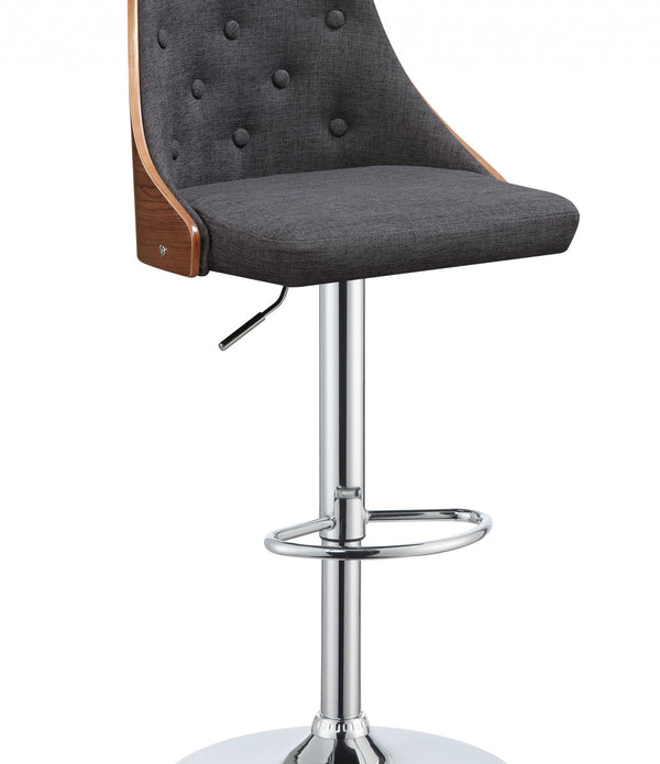 34' Dark Grey Fabric Seat with Metal Base Adjustable Bar Stool with Swivel