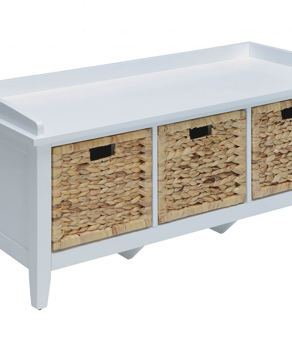 43' X 16' X 19' White Solid Wood Leg Storage Bench