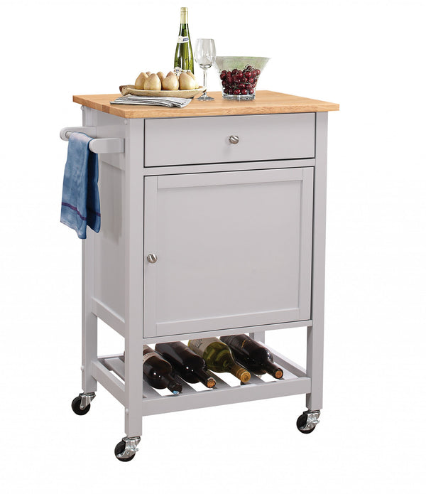 25' X 17' X 34' Natural And Gray Rubber Wood Kitchen Cart