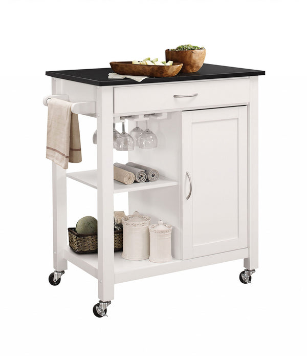 32' X 19' X 34' Black And White Rubber Wood Kitchen Cart