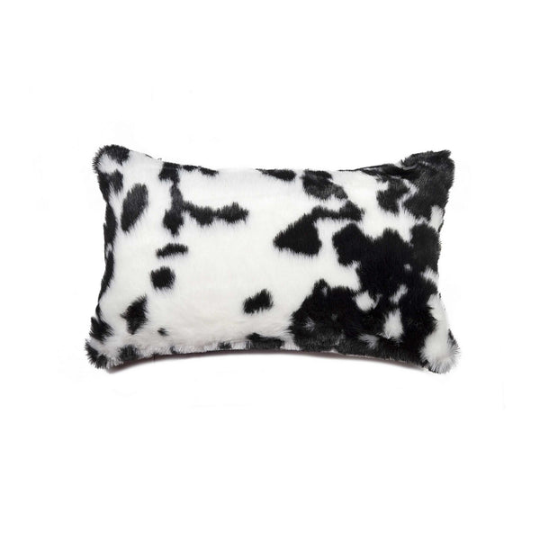 Set of 2 Black And White Faux Fur Lumbar Pillows