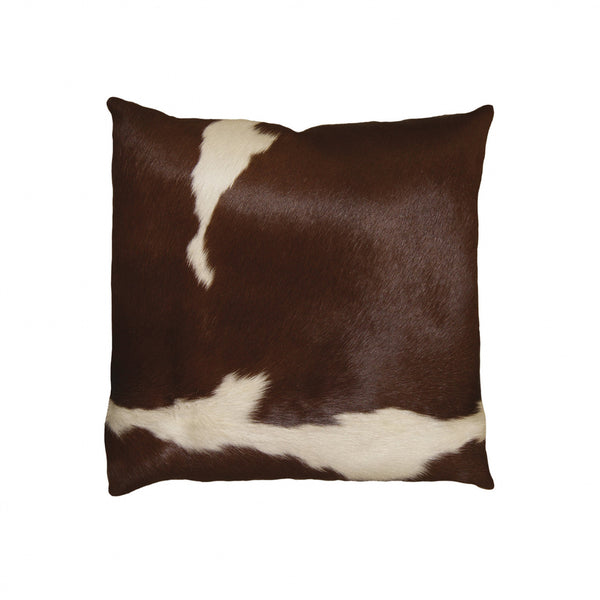 18" x 18" x 5" Brown And White Cowhide  Pillow