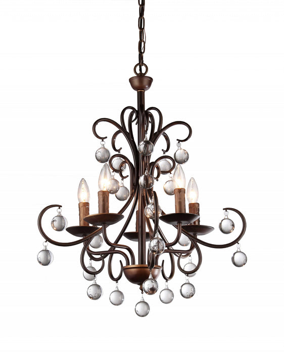 Grace Antique Bronze and Crystal Drop Curved 5-light Chandelier