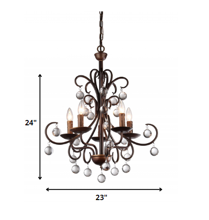 Grace Antique Bronze and Crystal Drop Curved 5-light Chandelier