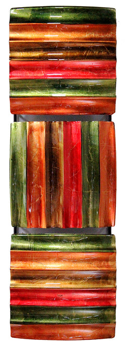 8" X 2.75" X 24.5" Green Red Copper And Brown Metal Vertical 3 Panel Metal Wall Decor