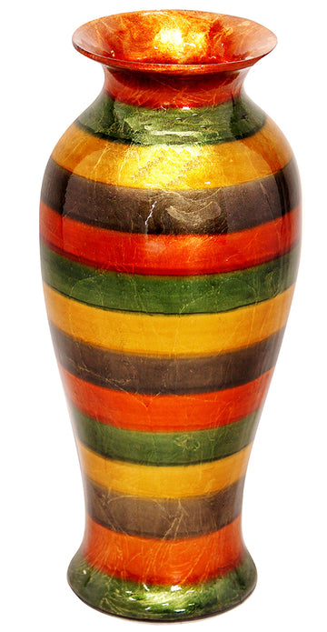 Mia Striped Copper Green Gold And Brown Ceramic Foil and Lacquer Vase