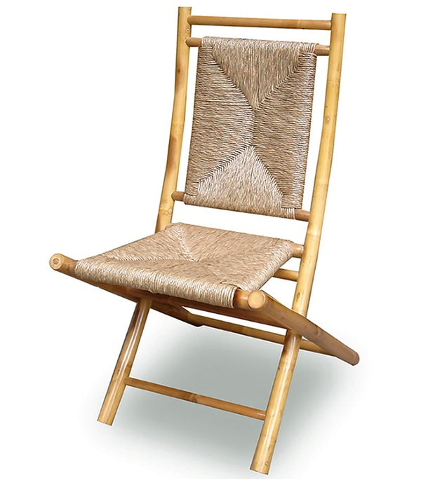 Set of 2 Natural Bamboo Folding Dining Chairs with Seagrass Triangle Weave