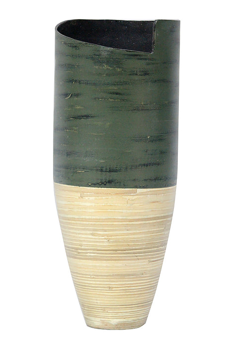 9" X 9" X 20" Distressed Green & Natural Bamboo Bamboo Spun Bamboo Vase