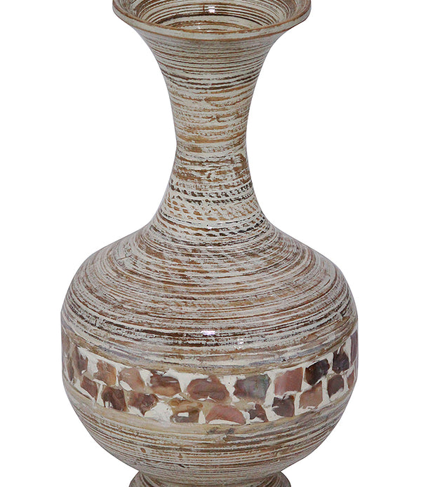 Zoe Distressed White and Natural with Coconut Shell Spun Bamboo Vase